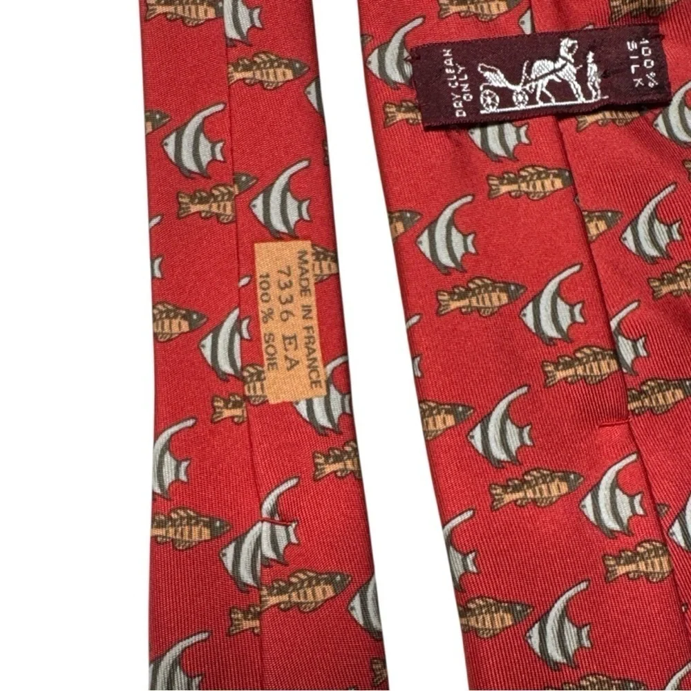 Hermès Red Tropical Fish Print Silk Tie 7336 EA